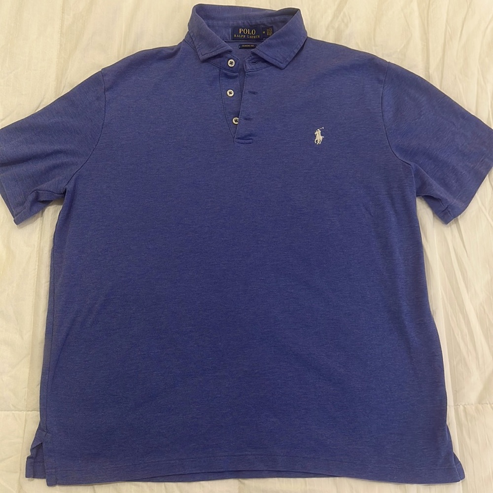 Size M men’s classic for soft touch Ralph Lauren polo shirt. Light blue color.